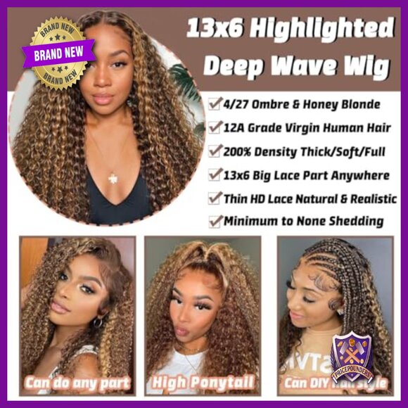 26 Inch Human Hair Lace Front Wig 200% Density Deep Wave Glueless main image 4
